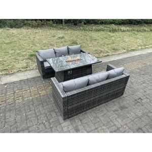 6 Seater Outdoor pe Rattan Garden Furniture Gas Fire Pit Dining Table Set Lounge Sofa Three Seater Sofa Dark Grey Mixed Patio - Fimous 6 Seater Outdoor pe Rattan Garden Furniture Gas Fire Pit Dining Table Set Lounge Sofa Three Seater Sofa Dark Grey Mixed Patio - Fimous