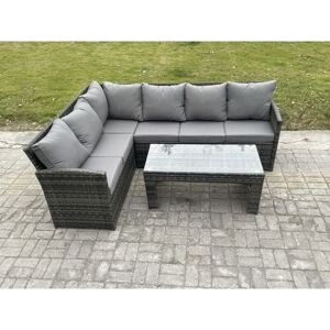 Fimous 6 Seater Outdoor Rattan Garden Furniture Set Corner Sofa Oblong Coffee Table Sets Dark Grey Mixed Fimous 6 Seater Outdoor Rattan Garden Furniture Set Corner Sofa Oblong Coffee Table Sets Dark Grey Mixed