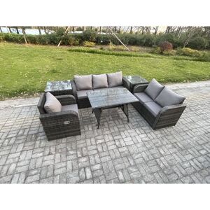 6 Seater Outdoor Rattan Garden Furniture Set Patio Lounge Sofa Set with Dining Table 2 Side Tables Dark Grey Mixed - Fimous 6 Seater Outdoor Rattan Garden Furniture Set Patio Lounge Sofa Set with Dining Table 2 Side Tables Dark Grey Mixed - Fimous