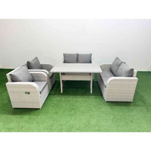 6 Seater Outdoor Reclining Chair Love Sofa Set Rattan Garden Furniture Set with Rectangular Dining Table Light Grey - Fimous 6 Seater Outdoor Reclining Chair Love Sofa Set Rattan Garden Furniture Set with Rectangular Dining Table Light Grey - Fimous