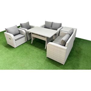 6 Seater Outdoor Reclining Chair Love Sofa Set Rattan Garden Furniture Set with Rectangular Dining Table Side Table Light Grey - Fimous 6 Seater Outdoor Reclining Chair Love Sofa Set Rattan Garden Furniture Set with Rectangular Dining Table Side Table Light Grey - Fimous
