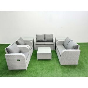 Fimous 6 Seater Outdoor Reclining Chair Love Sofa Set Rattan Garden Furniture Set with Square Coffee Table 2 Side Tables Light Grey Fimous 6 Seater Outdoor Reclining Chair Love Sofa Set Rattan Garden Furniture Set with Square Coffee Table 2 Side Tables Light Grey