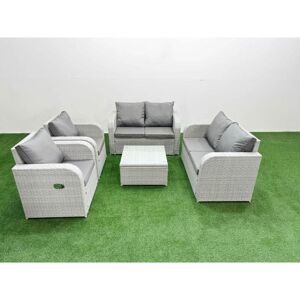 6 Seater Outdoor Reclining Chair Love Sofa Set Rattan Garden Furniture Set with Square Coffee Table Light Grey - Fimous 6 Seater Outdoor Reclining Chair Love Sofa Set Rattan Garden Furniture Set with Square Coffee Table Light Grey - Fimous