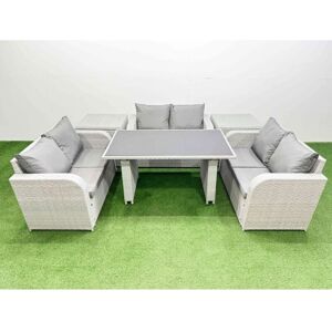 6 Seater Patio Garden Furniture Sets with Black Glass Top Dining Table Love Sofa 2 Side Tables Light Grey - Fimous 6 Seater Patio Garden Furniture Sets with Black Glass Top Dining Table Love Sofa 2 Side Tables Light Grey - Fimous