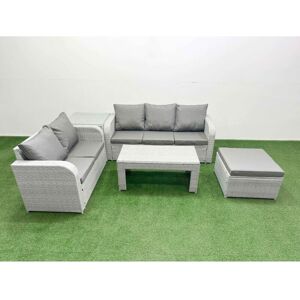 FIMOUS 6 Seater pe Rattan Wicker Garden Furniture Patio Conservatory Sofa Set with Oblong Coffee Table 3 Seater Sofa Love Sofa Big Footstool Side Table FIMOUS 6 Seater pe Rattan Wicker Garden Furniture Patio Conservatory Sofa Set with Oblong Coffee Table 3 Seater Sofa Love Sofa Big Footstool Side Table