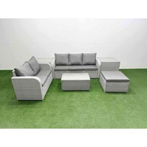 FIMOUS 6 Seater pe Rattan Wicker Garden Furniture Patio Conservatory Sofa Set with Rectangular Coffee Table 3 Seater Sofa Love Sofa Big Footstool 2 Side FIMOUS 6 Seater pe Rattan Wicker Garden Furniture Patio Conservatory Sofa Set with Rectangular Coffee Table 3 Seater Sofa Love Sofa Big Footstool 2 Side