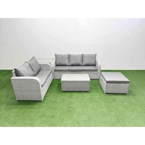 Fimous 6 Seater PE Rattan Wicker Garden Furniture Patio Conservatory Sofa Set with Rectangular Coffee Table 3 Seater Sofa Love Sofa Big Footstool Fimous 6 Seater PE Rattan Wicker Garden Furniture Patio Conservatory Sofa Set with Rectangular Coffee Table 3 Seater Sofa Love Sofa Big Footstool