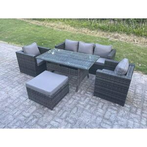 Fimous 6 Seater PE Wicker Rattan Garden Furniture Set Lounge Sofa Chair and Rectangular Dining Table Set Big Footstools Dark Grey Mixed Fimous 6 Seater PE Wicker Rattan Garden Furniture Set Lounge Sofa Chair and Rectangular Dining Table Set Big Footstools Dark Grey Mixed