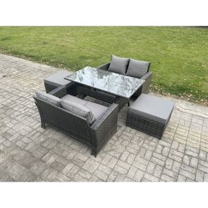 6 Seater pe Wicker Rattan Garden Furniture Set Love Sofa Outdoor Rectangular Dining Table 2 Big Footstool Dark Grey Mixed - Fimous 6 Seater pe Wicker Rattan Garden Furniture Set Love Sofa Outdoor Rectangular Dining Table 2 Big Footstool Dark Grey Mixed - Fimous