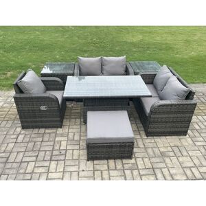 6 Seater Rattan Furniture Garden Dining Set Outdoor Height Adjustable Rising lifting Table Love Sofa Chair With 2 Side Tables Big Footstool - Fimous 6 Seater Rattan Furniture Garden Dining Set Outdoor Height Adjustable Rising lifting Table Love Sofa Chair With 2 Side Tables Big Footstool - Fimous