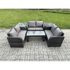 6 Seater Rattan Garden Furniture Set Indoor Outdoor Patio Sofa Set with Coffee Table Love seat Sofa 2 Side Tables Dark Grey Mixed - Fimous 6 Seater Rattan Garden Furniture Set Indoor Outdoor Patio Sofa Set with Coffee Table Love seat Sofa 2 Side Tables Dark Grey Mixed - Fimous