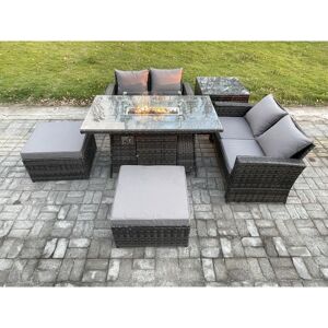 6 Seater Rattan Garden Furniture Set Outdoor Lounge Sofa Chair Gas Fire Pit Dining Table Set With 2 Big Footstool Double Seat Sofa Side Table - Fimous 6 Seater Rattan Garden Furniture Set Outdoor Lounge Sofa Chair Gas Fire Pit Dining Table Set With 2 Big Footstool Double Seat Sofa Side Table - Fimous
