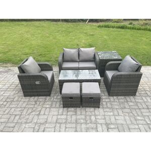 FIMOUS 6 Seater Rattan Lounge Sofa Set Outdoor Garden Furniture Set with Rectangular Coffee Table Love Sofa Side Table 2 Small Footstools Dark Grey Mixed FIMOUS 6 Seater Rattan Lounge Sofa Set Outdoor Garden Furniture Set with Rectangular Coffee Table Love Sofa Side Table 2 Small Footstools Dark Grey Mixed