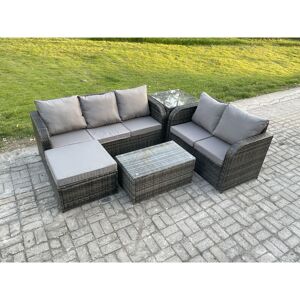Fimous 6 Seater Rattan Wicker Garden Furniture Patio Conservatory Sofa Set with Rectangular Coffee Table 3 Seater Sofa Love Sofa Big Footstool Side Fimous 6 Seater Rattan Wicker Garden Furniture Patio Conservatory Sofa Set with Rectangular Coffee Table 3 Seater Sofa Love Sofa Big Footstool Side