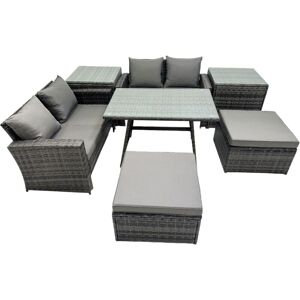 6 Seater Wicker pe Rattan Furniture Outdoor Dining Table Double Seat Sofa 2 Big Stool 2 Side Table Set Dark Grey Mixed - Fimous 6 Seater Wicker pe Rattan Furniture Outdoor Dining Table Double Seat Sofa 2 Big Stool 2 Side Table Set Dark Grey Mixed - Fimous