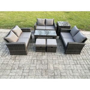 FIMOUS 7 pcs Outdoor Lounge Sofa Set Wicker pe Rattan Garden Furniture Set with Coffee Table Double Seater Sofa Side Table 2 Small Footstools Dark Grey FIMOUS 7 pcs Outdoor Lounge Sofa Set Wicker pe Rattan Garden Furniture Set with Coffee Table Double Seater Sofa Side Table 2 Small Footstools Dark Grey