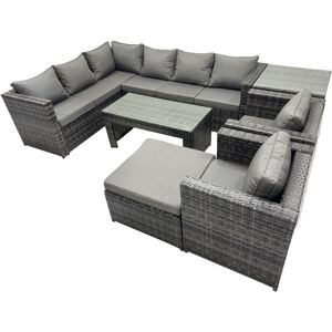 Fimous 7 Pieces Outdoor PE Rattan Garden Furniture Corner Sofa Oblong Coffee Table Set with Cushions Chair Big Footstool Side Table Dark Grey Mixed Fimous 7 Pieces Outdoor PE Rattan Garden Furniture Corner Sofa Oblong Coffee Table Set with Cushions Chair Big Footstool Side Table Dark Grey Mixed