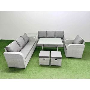 7 Pieces Outdoor pe Rattan Garden Furniture with Cushions Reclining Chair Side Table 2 Small Stools Light Grey - Fimous 7 Pieces Outdoor pe Rattan Garden Furniture with Cushions Reclining Chair Side Table 2 Small Stools Light Grey - Fimous
