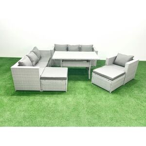 7 Pieces Outdoor Rattan Sofa Set with Cushions Patio Garden Furniture Sets with Armchair Dining Table 2 Big Footstools - Fimous 7 Pieces Outdoor Rattan Sofa Set with Cushions Patio Garden Furniture Sets with Armchair Dining Table 2 Big Footstools - Fimous
