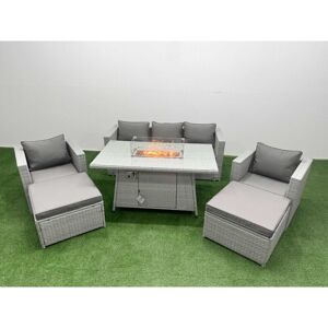 7 Seat pe Rattan Lounge Sofa Set Outdoor Garden Furniture Set with Firepit Dining Table 3 Seater Sofa 2 Big Footstools Light Grey - Fimous 7 Seat pe Rattan Lounge Sofa Set Outdoor Garden Furniture Set with Firepit Dining Table 3 Seater Sofa 2 Big Footstools Light Grey - Fimous