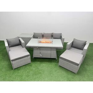 7 Seat pe Rattan Lounge Sofa Set Outdoor Garden Furniture Set with Firepit Dining Table 3 Seater Sofa 2 Big Footstools Side Table Light Grey - Fimous 7 Seat pe Rattan Lounge Sofa Set Outdoor Garden Furniture Set with Firepit Dining Table 3 Seater Sofa 2 Big Footstools Side Table Light Grey - Fimous