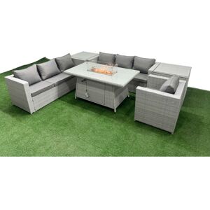 7 Seat pe Rattan Lounge Sofa Set Outdoor Garden Furniture Set with Firepit Dining Table 3 Seater Sofa 2 Side Tables Light Grey - Fimous 7 Seat pe Rattan Lounge Sofa Set Outdoor Garden Furniture Set with Firepit Dining Table 3 Seater Sofa 2 Side Tables Light Grey - Fimous
