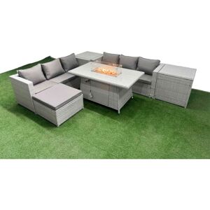 7 Seat pe Rattan Lounge Sofa Set Outdoor Garden Furniture Set with Firepit Dining Table 3 Seater Sofa Big Stool 2 Side Tables Light Grey - Fimous 7 Seat pe Rattan Lounge Sofa Set Outdoor Garden Furniture Set with Firepit Dining Table 3 Seater Sofa Big Stool 2 Side Tables Light Grey - Fimous