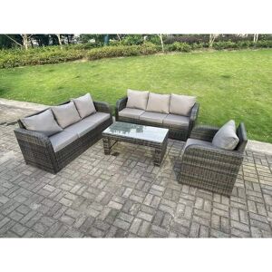 7 Seater Dark Grey pe Wicker High Back Rattan Garden Furniture Set Reclining Chair Lounge 3 Seater Sofa Set Outdoor Rectangular Coffee Table - Fimous 7 Seater Dark Grey pe Wicker High Back Rattan Garden Furniture Set Reclining Chair Lounge 3 Seater Sofa Set Outdoor Rectangular Coffee Table - Fimous