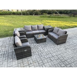 7 Seater Garden Furniture Set Rattan Outdoor Lounge Sofa Chair With Tempered Glass Table 2 Side Tables Dark Grey Mixed - Fimous 7 Seater Garden Furniture Set Rattan Outdoor Lounge Sofa Chair With Tempered Glass Table 2 Side Tables Dark Grey Mixed - Fimous