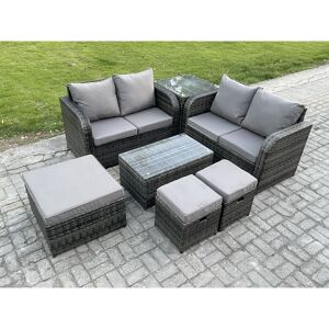 7 Seater Garden Furniture Set Rattan Outdoor Lounge Sofa Chair With Tempered Glass Table 3 Footstools Side Table Dark Grey Mixed - Fimous 7 Seater Garden Furniture Set Rattan Outdoor Lounge Sofa Chair With Tempered Glass Table 3 Footstools Side Table Dark Grey Mixed - Fimous