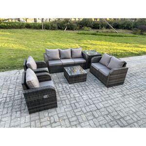 7 Seater Garden Furniture Set Rattan Outdoor Lounge Sofa Chair With Tempered Glass Table Side Table Dark Grey Mixed - Fimous 7 Seater Garden Furniture Set Rattan Outdoor Lounge Sofa Chair With Tempered Glass Table Side Table Dark Grey Mixed - Fimous