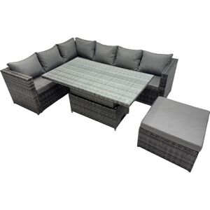 7-seater Height Adjustable Rising Lifting Table Corner Sofa Set Rattan Garden Furniture Dining Set with Big Stool Dark Grey Mixed - Fimous 7-seater Height Adjustable Rising Lifting Table Corner Sofa Set Rattan Garden Furniture Dining Set with Big Stool Dark Grey Mixed - Fimous