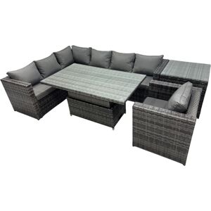 Fimous 7-seater Height Adjustable Rising Lifting Table Corner Sofa Set Rattan Garden Furniture Dining Set with Side Table Dark Grey Mixed Fimous 7-seater Height Adjustable Rising Lifting Table Corner Sofa Set Rattan Garden Furniture Dining Set with Side Table Dark Grey Mixed