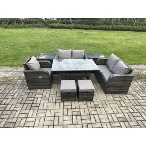FIMOUS 7 Seater Lounge Rattan Sofa Set Outdoor Garden Furniture Oblong Rectangular Dining Table With Chairs 2 Small Footstools 2 Side Tables Dark Grey Mixed FIMOUS 7 Seater Lounge Rattan Sofa Set Outdoor Garden Furniture Oblong Rectangular Dining Table With Chairs 2 Small Footstools 2 Side Tables Dark Grey Mixed