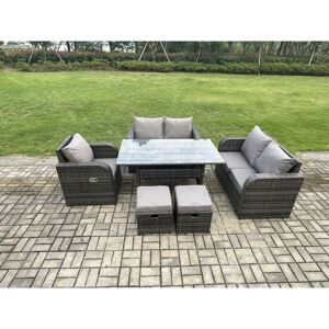 7 Seater Lounge Rattan Sofa Set Outdoor Garden Furniture Oblong Rectangular Dining Table With Chairs Footstools Dark Grey Mixed - Fimous 7 Seater Lounge Rattan Sofa Set Outdoor Garden Furniture Oblong Rectangular Dining Table With Chairs Footstools Dark Grey Mixed - Fimous