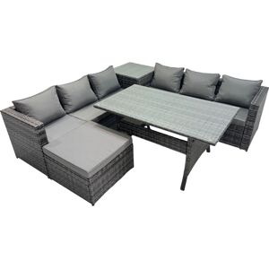 7 Seater Outdoor Corner Sofa Dining Table Set Garden Rattan Furniture Set with Side Table Big Stool Dark Grey - Fimous 7 Seater Outdoor Corner Sofa Dining Table Set Garden Rattan Furniture Set with Side Table Big Stool Dark Grey - Fimous