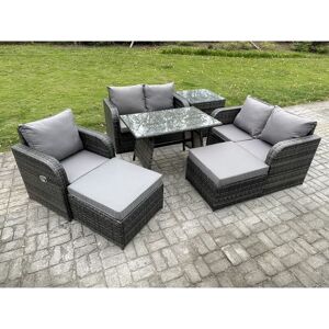 Fimous 7 Seater Outdoor Garden Dining Sets Rattan Furniture With Dining Table Armchairs Love Sofa 2 Big Footstool Side Table Dark Grey Mixed Fimous 7 Seater Outdoor Garden Dining Sets Rattan Furniture With Dining Table Armchairs Love Sofa 2 Big Footstool Side Table Dark Grey Mixed