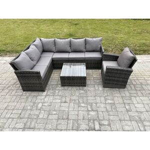 Fimous 7 Seater Outdoor Garden Furniture Set Wicker PE Rattan Corner Sofa Set with Square Coffee Table Armchairs Dark Grey Mixed Fimous 7 Seater Outdoor Garden Furniture Set Wicker PE Rattan Corner Sofa Set with Square Coffee Table Armchairs Dark Grey Mixed