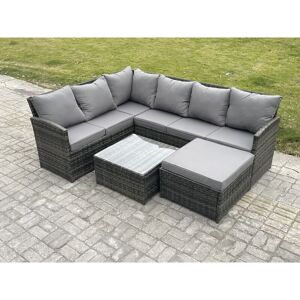 Fimous 7 Seater Outdoor Garden Furniture Set Wicker PE Rattan Corner Sofa Set with Square Coffee Table Big Footstool Dark Grey Mixed Fimous 7 Seater Outdoor Garden Furniture Set Wicker PE Rattan Corner Sofa Set with Square Coffee Table Big Footstool Dark Grey Mixed