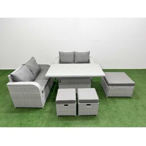 7 Seater Outdoor Love Sofa Set Rattan Garden Furniture Set with Adjustable Lifting Dining or Coffee Table 3 Footstool Light Grey - Fimous 7 Seater Outdoor Love Sofa Set Rattan Garden Furniture Set with Adjustable Lifting Dining or Coffee Table 3 Footstool Light Grey - Fimous