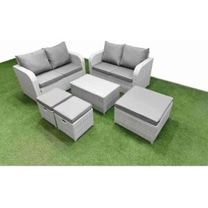 7 Seater Outdoor Love Sofa Set Rattan Garden Furniture Set with Rectangular Coffee Table 3 Footstool Light Grey - Fimous 7 Seater Outdoor Love Sofa Set Rattan Garden Furniture Set with Rectangular Coffee Table 3 Footstool Light Grey - Fimous