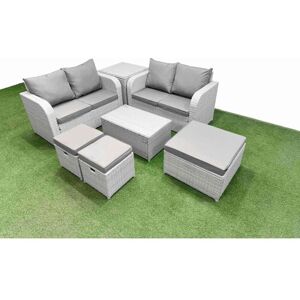 7 Seater Outdoor Love Sofa Set Rattan Garden Furniture Set with Rectangular Coffee Table 3 Footstool Side Table Light Grey - Fimous 7 Seater Outdoor Love Sofa Set Rattan Garden Furniture Set with Rectangular Coffee Table 3 Footstool Side Table Light Grey - Fimous