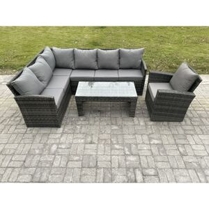7 Seater Outdoor Rattan Garden Furniture Set Corner Sofa Oblong Coffee Table Sets with Patio Armchair Dark Grey Mixed - Fimous 7 Seater Outdoor Rattan Garden Furniture Set Corner Sofa Oblong Coffee Table Sets with Patio Armchair Dark Grey Mixed - Fimous