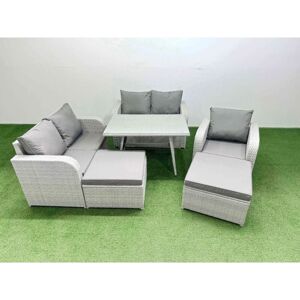 7 Seater Outdoor Rattan Garden Furniture Set Love Sofa Reclining Chair Set with Rectangular Dining Table 2 Big Footstools Light Grey - Fimous 7 Seater Outdoor Rattan Garden Furniture Set Love Sofa Reclining Chair Set with Rectangular Dining Table 2 Big Footstools Light Grey - Fimous