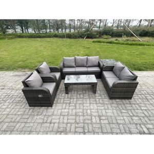 7 Seater Outdoor Rattan Garden Furniture Set Patio Lounge Sofa Set with Rectangular Coffee Table Side Table Dark Grey Mixed - Fimous 7 Seater Outdoor Rattan Garden Furniture Set Patio Lounge Sofa Set with Rectangular Coffee Table Side Table Dark Grey Mixed - Fimous