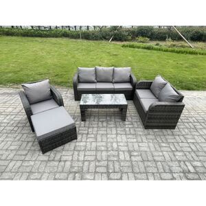 Fimous 7 Seater Outdoor Rattan Garden Furniture Set Rattan Lounge Sofa Set with Rectangular Coffee Table Reclining Chair Big Footstool Dark Grey Mixed Fimous 7 Seater Outdoor Rattan Garden Furniture Set Rattan Lounge Sofa Set with Rectangular Coffee Table Reclining Chair Big Footstool Dark Grey Mixed