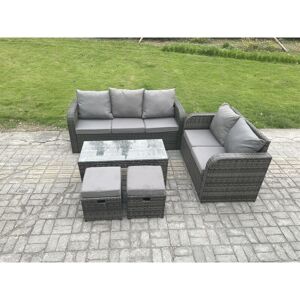 Fimous 7 Seater Outdoor Rattan Garden Furniture Set with Patio Lounge Sofa Set with Rectangular Coffee Table 2 Small Footstools Dark Grey Mixed Fimous 7 Seater Outdoor Rattan Garden Furniture Set with Patio Lounge Sofa Set with Rectangular Coffee Table 2 Small Footstools Dark Grey Mixed