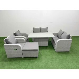 FIMOUS 7 Seater Outdoor Reclining Chair Love Sofa Set Rattan Garden Furniture Set with Adjustable Lifting Dining or Coffee Table Footstool Light Grey FIMOUS 7 Seater Outdoor Reclining Chair Love Sofa Set Rattan Garden Furniture Set with Adjustable Lifting Dining or Coffee Table Footstool Light Grey