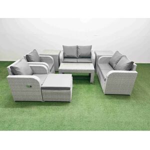 7 Seater Outdoor Reclining Chair Love Sofa Set Rattan Garden Furniture Set with Oblong Coffee Table Footstool 2 Side Tables Light Grey - Fimous 7 Seater Outdoor Reclining Chair Love Sofa Set Rattan Garden Furniture Set with Oblong Coffee Table Footstool 2 Side Tables Light Grey - Fimous