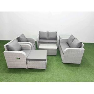 7 Seater Outdoor Reclining Chair Love Sofa Set Rattan Garden Furniture Set with Rectangular Coffee Table Footstool Side Table Light Grey - Fimous 7 Seater Outdoor Reclining Chair Love Sofa Set Rattan Garden Furniture Set with Rectangular Coffee Table Footstool Side Table Light Grey - Fimous